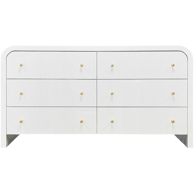White and Gold 6-Drawer Double Dresser with Dovetail Drawer