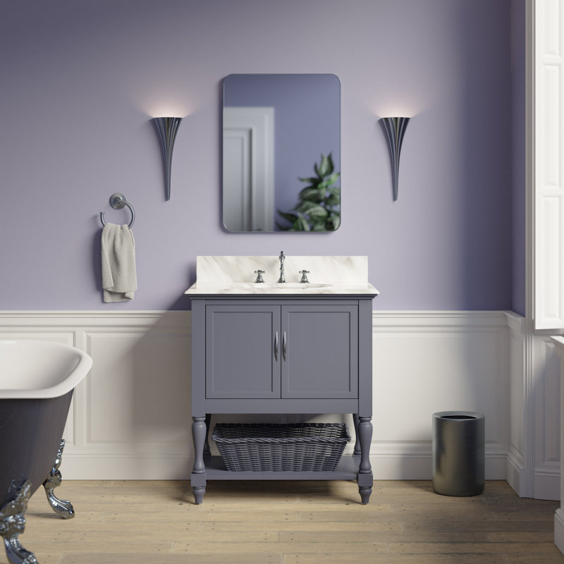 Charcoal Gray Pine Wood Single Bathroom Vanity with Carrara Marble Top