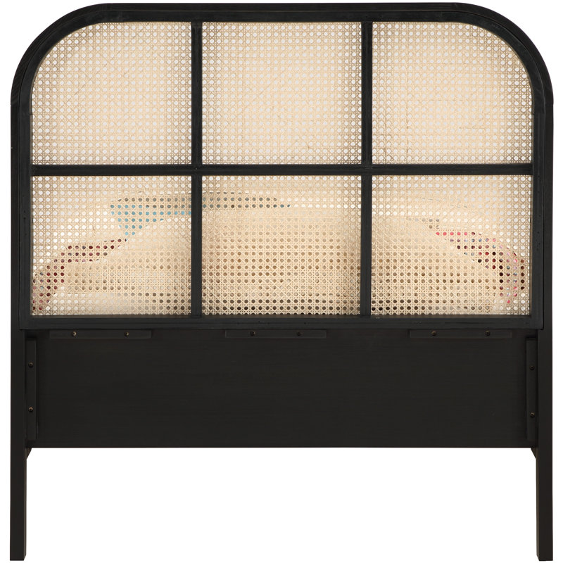 Black Ash Wood Twin Bed with Cane Headboard