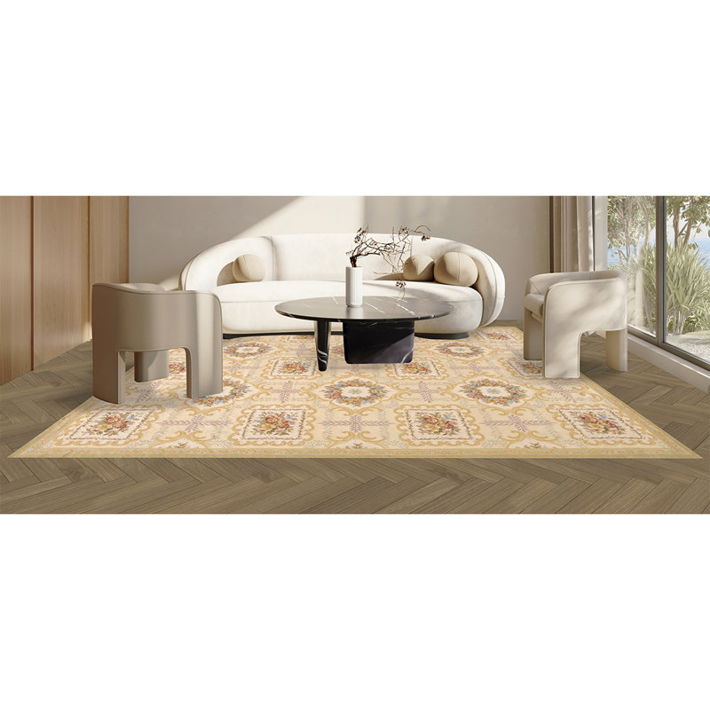 Ivory and Gold Hand-Knotted Wool Oriental 8' x 10' Rug