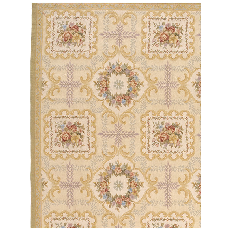 Ivory and Gold Hand-Knotted Wool Oriental 8' x 10' Rug