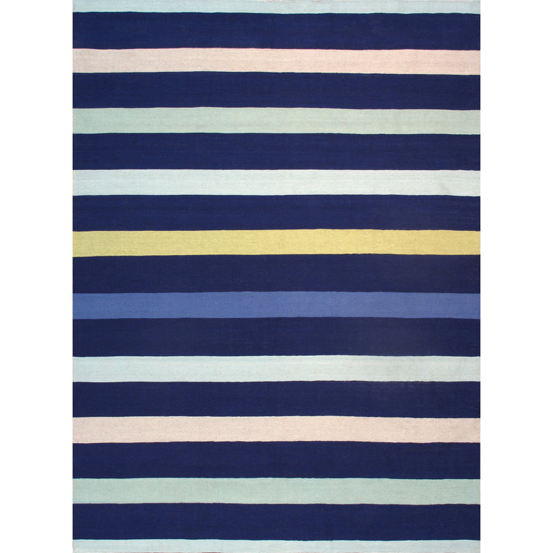 Hampton Blue Stripe 4' x 6' Reversible Synthetic Rug