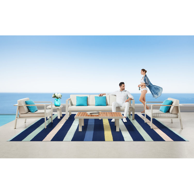 Hampton Blue Stripe 4' x 6' Reversible Synthetic Rug