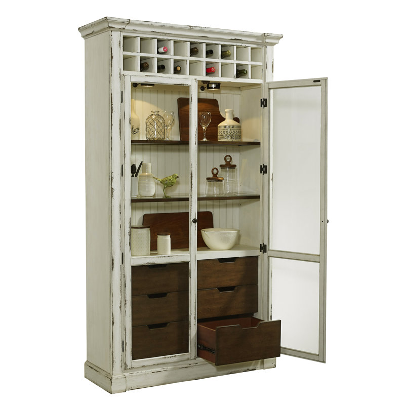 Antique White Lighted Curio Cabinet with Poplar Wood Legs
