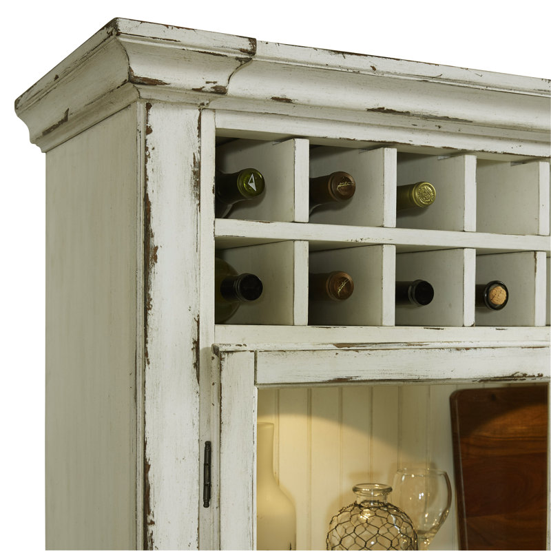 Antique White Lighted Curio Cabinet with Poplar Wood Legs