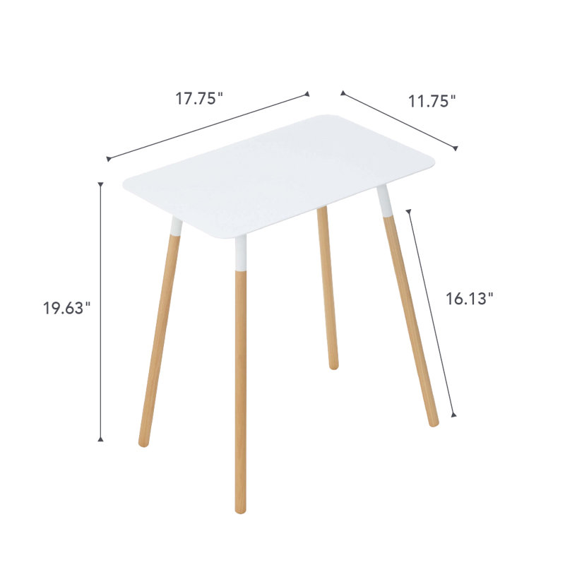 White Rectangular Steel and Wood Minimalist Side Table