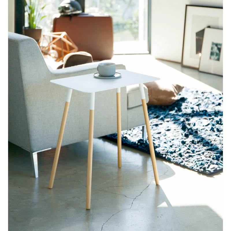 White Rectangular Steel and Wood Minimalist Side Table