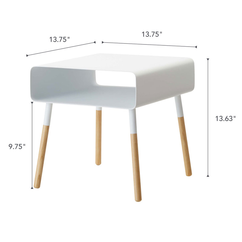 White Short Steel and Wood Side Table with Storage Shelf