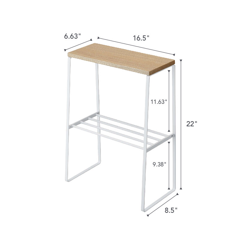 Scandinavian Light Wood and White Steel Rectangular Side Table