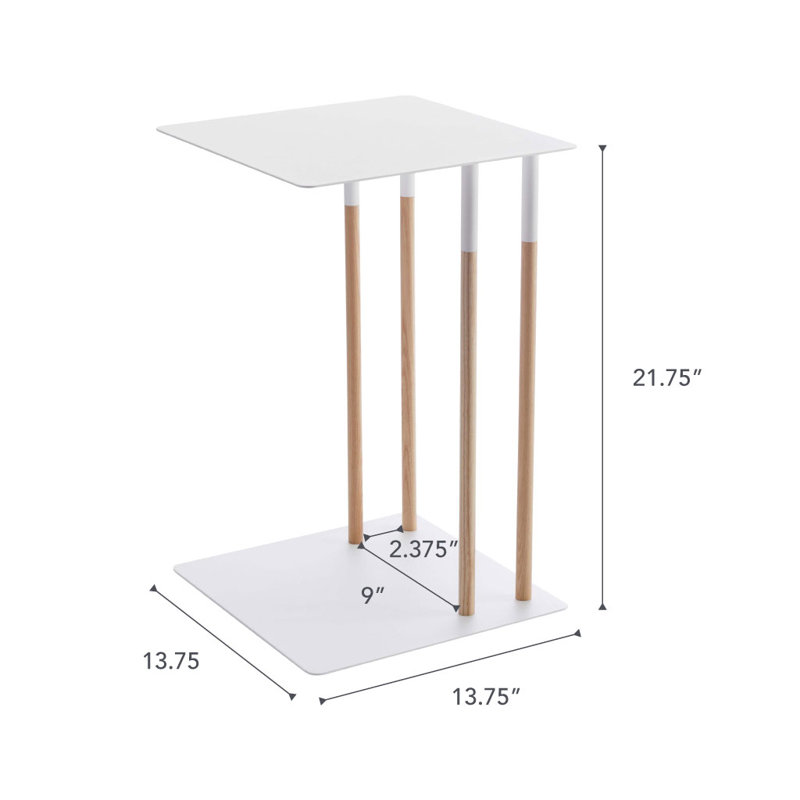 Sleek White Metal and Wood C-Shaped Sofa Side Table