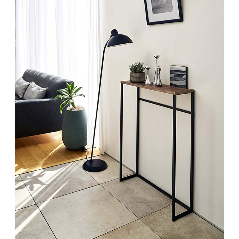Midwood Steel & Medium Wood Slim Console Table with Storage - Black Finish