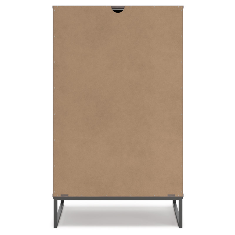 Transitional Neilsville 5-Drawer Chest in Beige/Black with Rustic Finish
