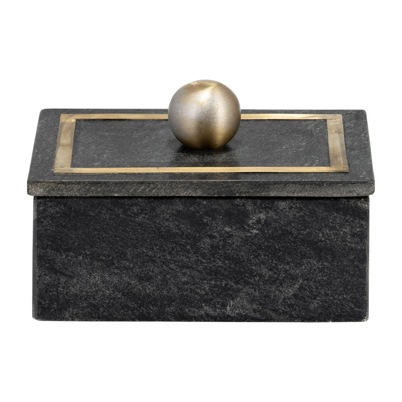 Elegant White Marble 7" x 5" Decorative Storage Box with Gold Knob