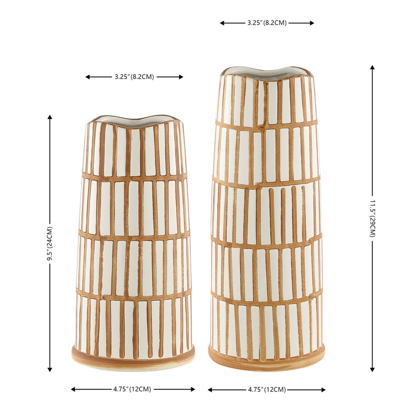 Handcrafted Light Orange and Cream Ceramic Table Vase Set