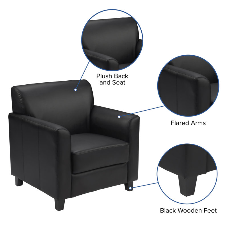 Eco-Friendly Black Leather & Wood Contemporary Armchair