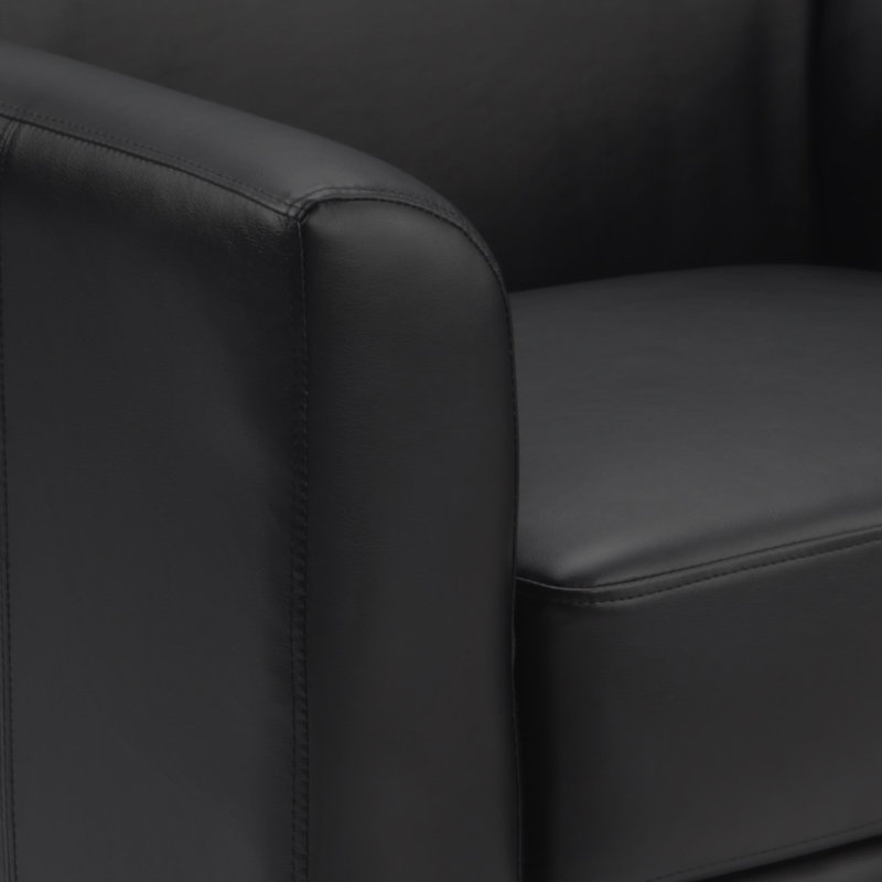 Eco-Friendly Black Leather & Wood Contemporary Armchair