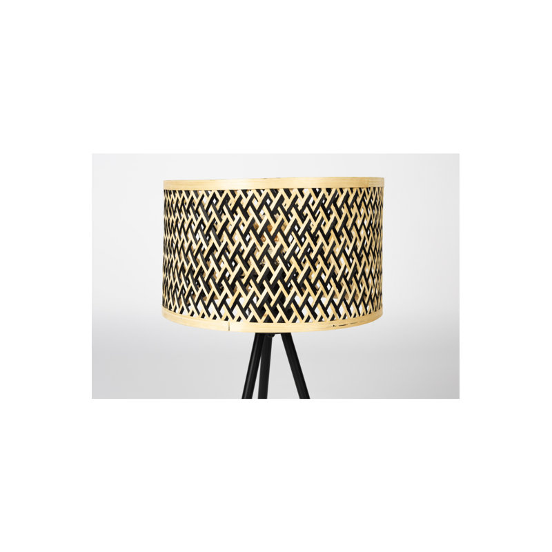 Black Metal Tripod Lamp with Beige Bamboo Shade