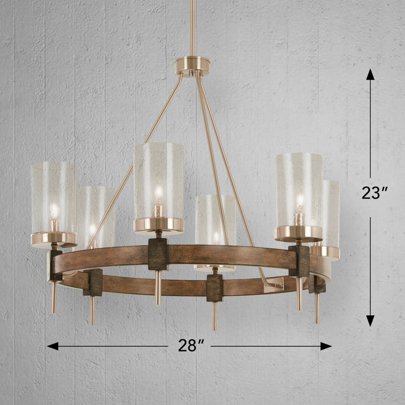 Stone Grey and Brushed Nickel 6-Light Chandelier with Clear Seedy Glass
