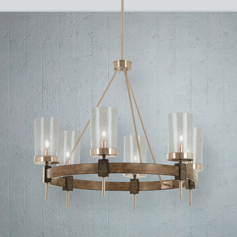 Stone Grey and Brushed Nickel 6-Light Chandelier with Clear Seedy Glass