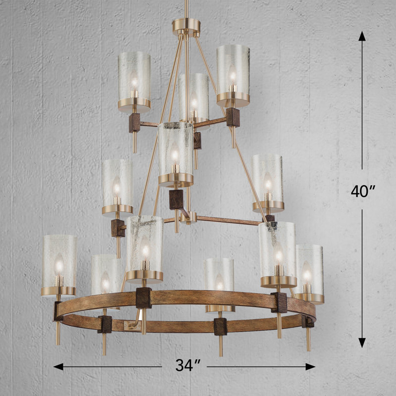 Stone Grey and Brushed Nickel 12-Light Chandelier with Clear Seedy Glass