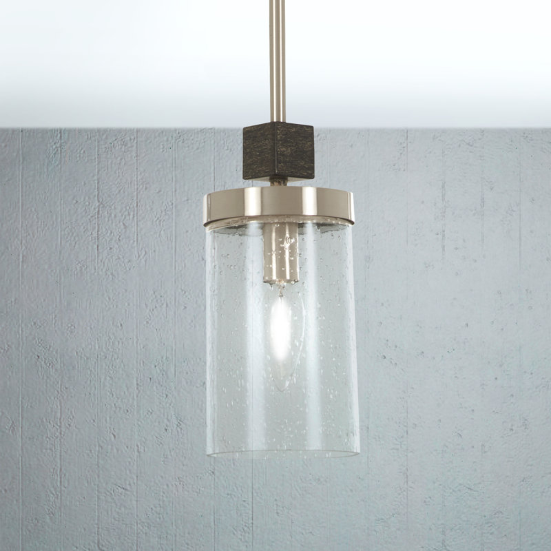 Bridlewood Stone Grey & Brushed Nickel Seedy Glass Mini Pendant