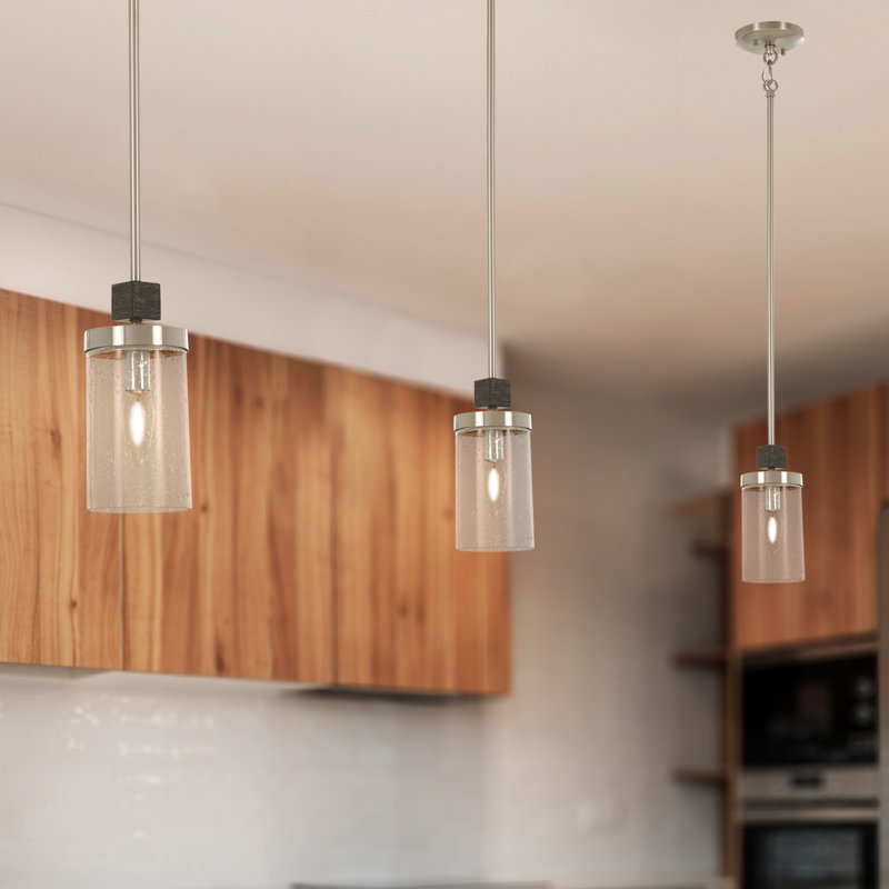 Bridlewood Stone Grey & Brushed Nickel Seedy Glass Mini Pendant