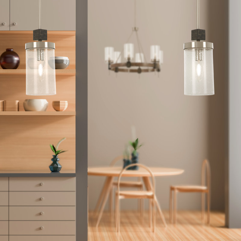 Bridlewood Stone Grey & Brushed Nickel Seedy Glass Mini Pendant