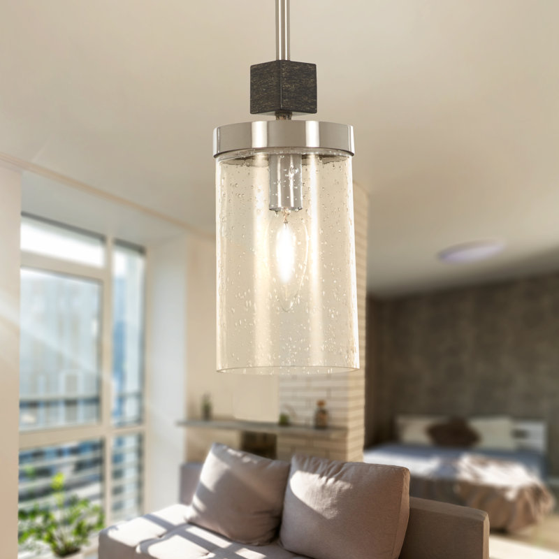 Bridlewood Stone Grey & Brushed Nickel Seedy Glass Mini Pendant