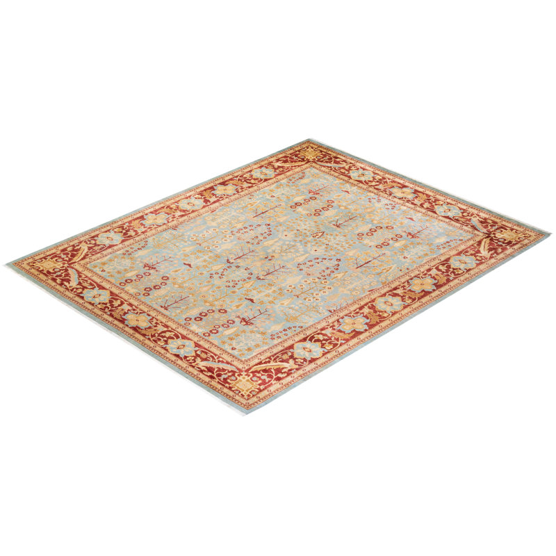 Hand-Knotted Light Blue Floral Wool 8' x 10' Area Rug