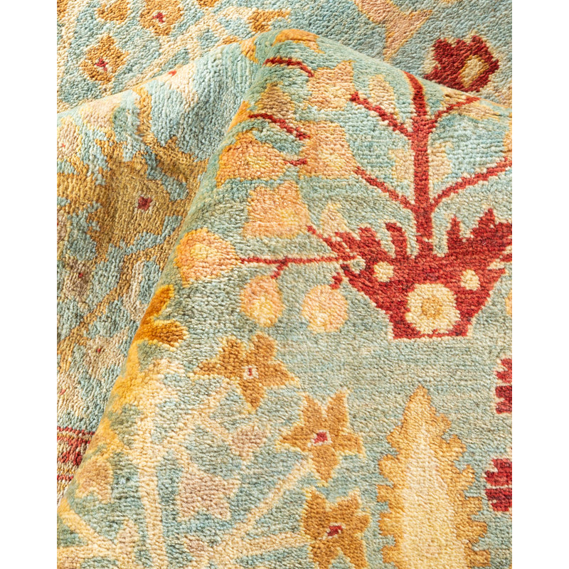 Hand-Knotted Light Blue Floral Wool 8' x 10' Area Rug