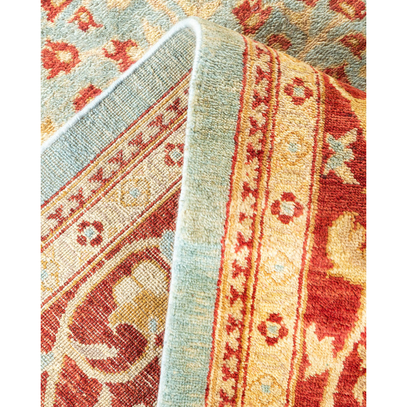 Hand-Knotted Light Blue Floral Wool 8' x 10' Area Rug