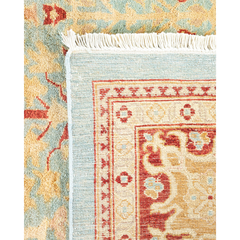 Hand-Knotted Light Blue Floral Wool 8' x 10' Area Rug
