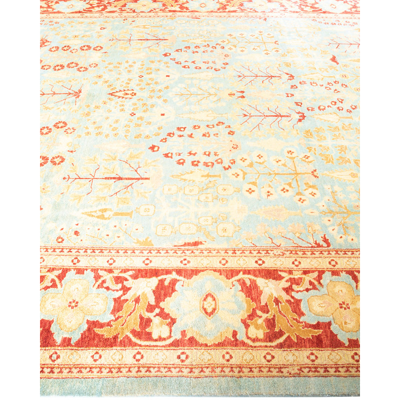Hand-Knotted Light Blue Floral Wool 8' x 10' Area Rug