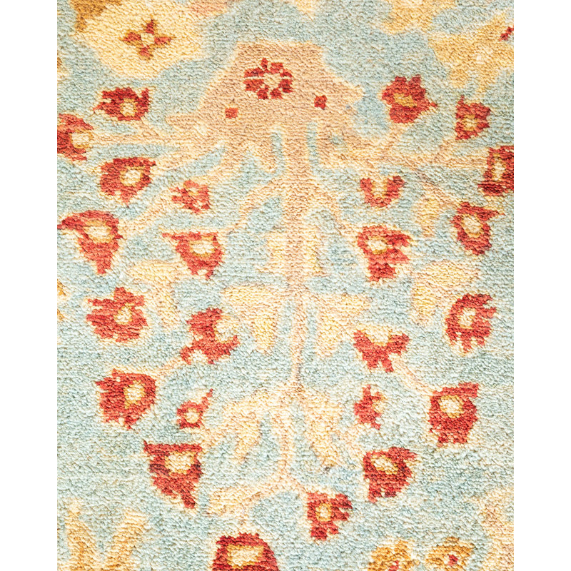 Hand-Knotted Light Blue Floral Wool 8' x 10' Area Rug