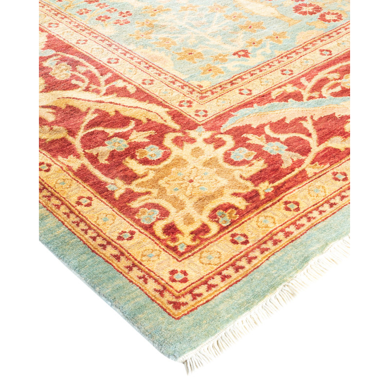 Hand-Knotted Light Blue Floral Wool 8' x 10' Area Rug