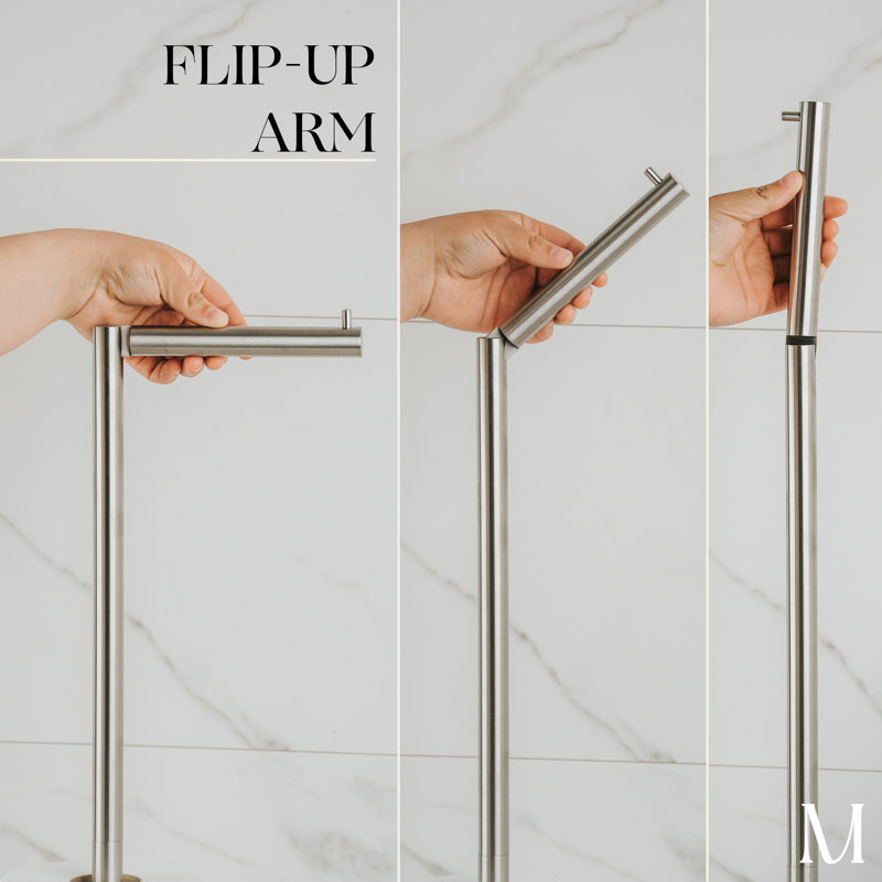 Brushed Steel and Black Marble Free Standing Toilet Paper Holder