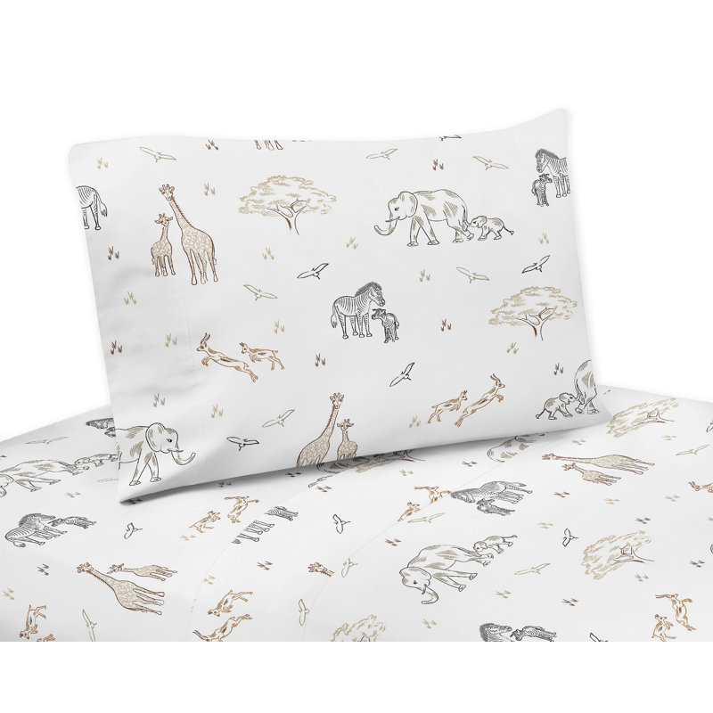 White Microfiber Twin Sheet Set with Animal Print