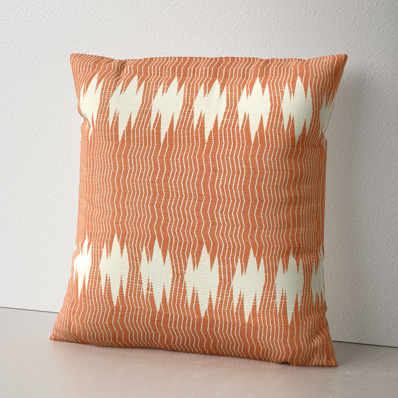Terracotta and Ivory Geometric Cotton Square Throw Pillow