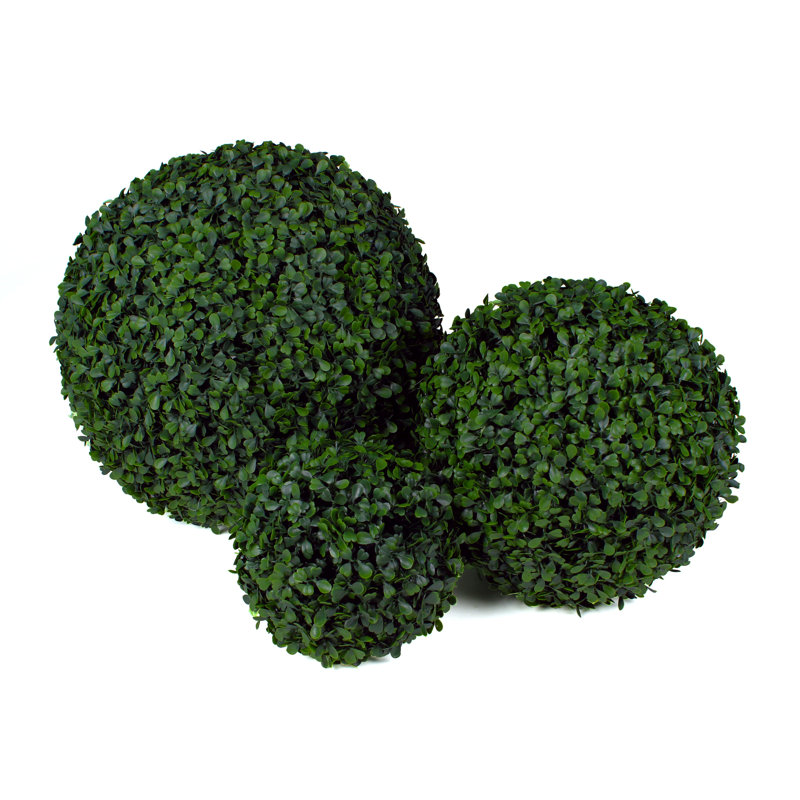 Set of 3 Green Artificial Boxwood Topiary Balls