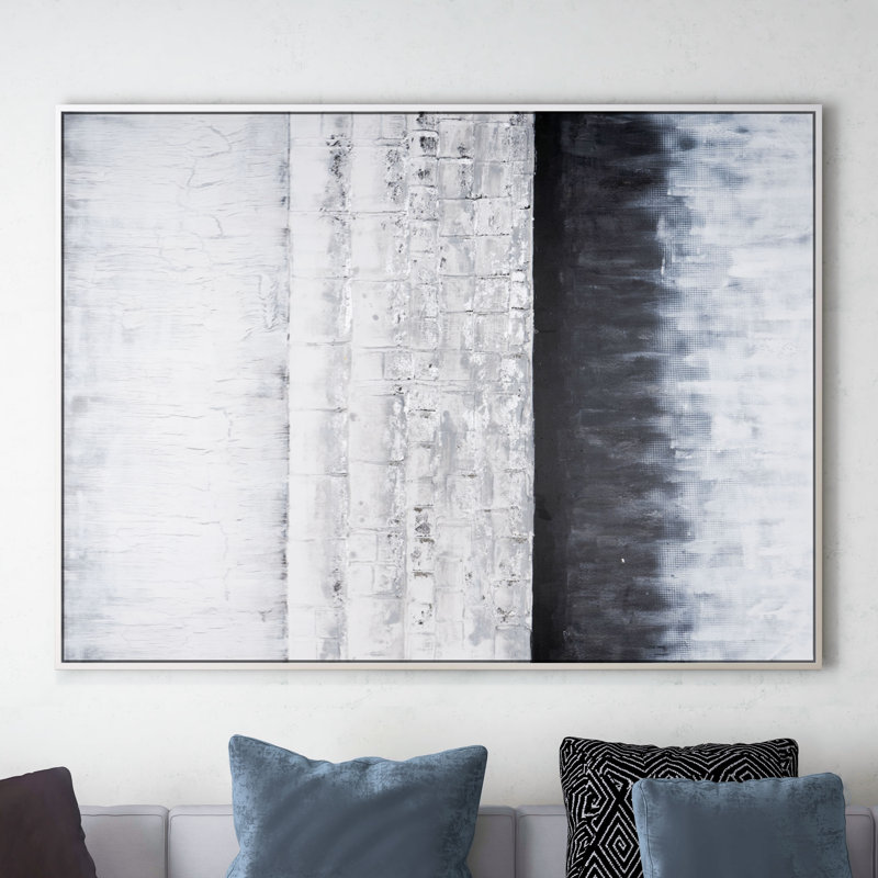 Oversized Monochromatic Abstract Canvas with Black and Silver Frame