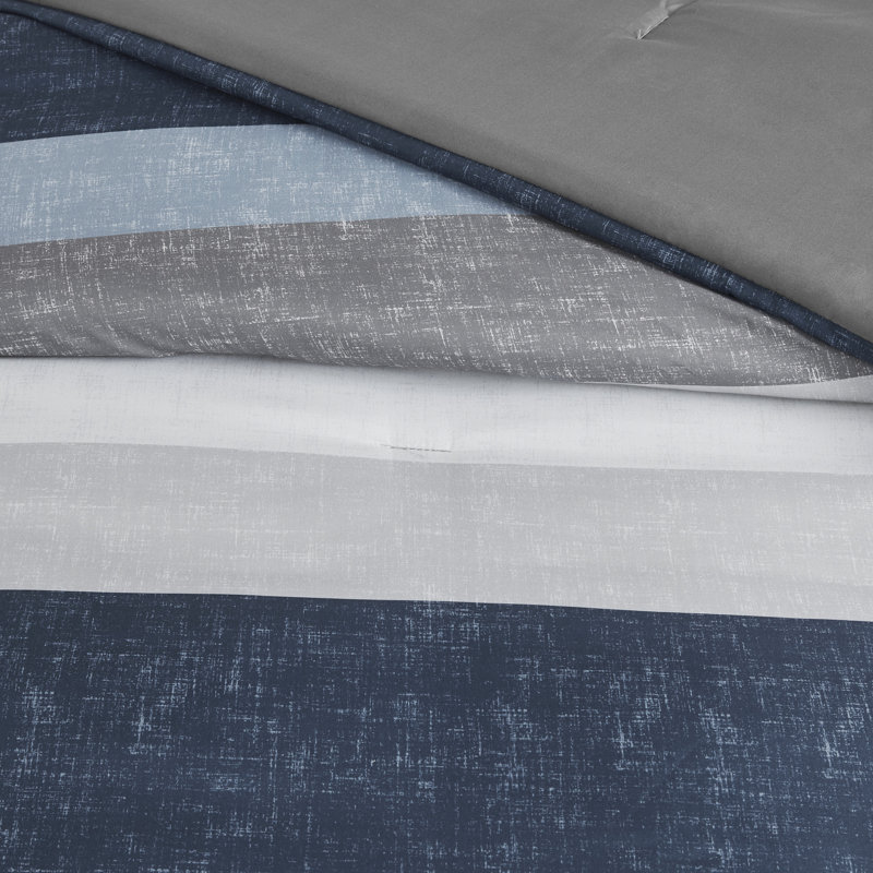 Queen Blue and Grey Microfiber 7-Piece Bed in a Bag Set