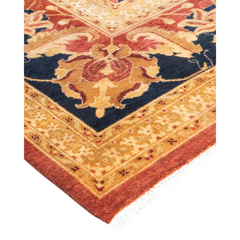 Mogul Elegance Hand-Knotted Wool Orange Oriental Area Rug 9'2" x 11'10"