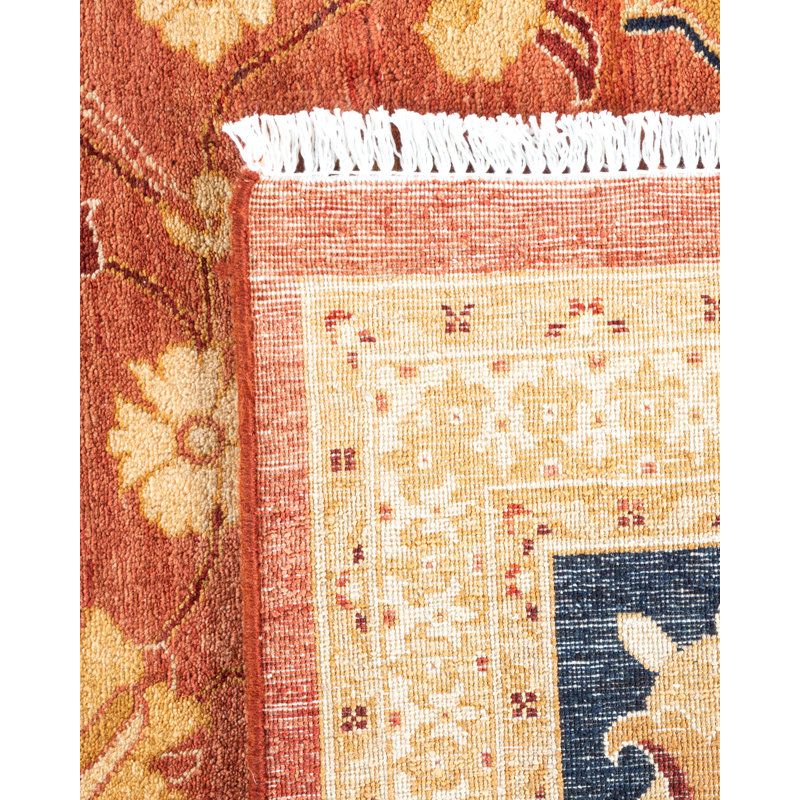 Mogul Elegance Hand-Knotted Wool Orange Oriental Area Rug 9'2" x 11'10"