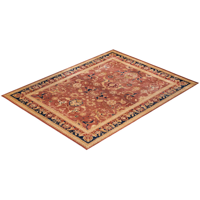 Mogul Elegance Hand-Knotted Wool Orange Oriental Area Rug 9'2" x 11'10"