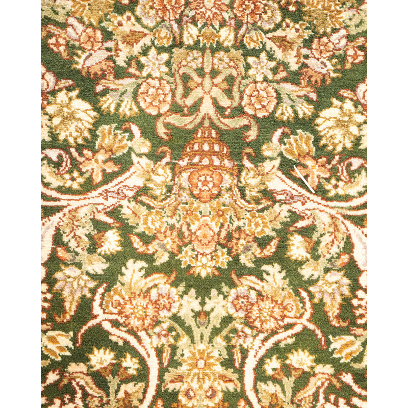 Hand-Knotted Green Wool Traditional Area Rug 4'1" x 6'3"