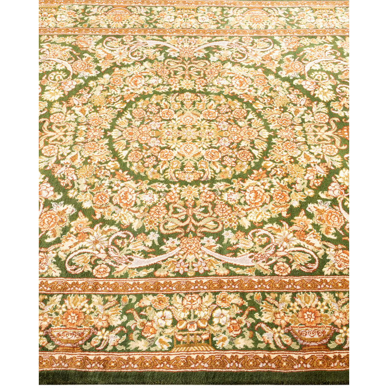 Hand-Knotted Green Wool Traditional Area Rug 4'1" x 6'3"