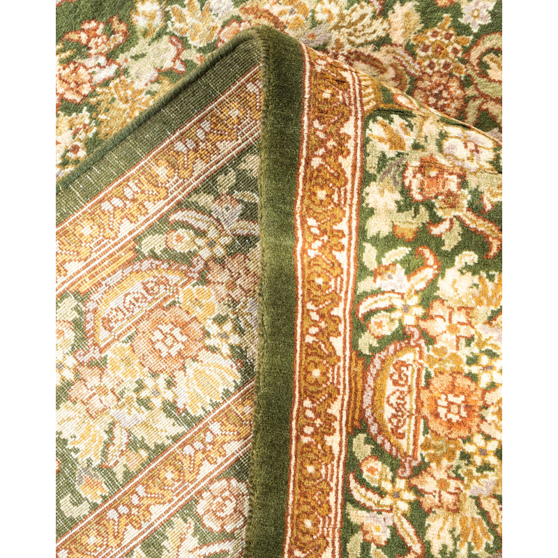 Hand-Knotted Green Wool Traditional Area Rug 4'1" x 6'3"