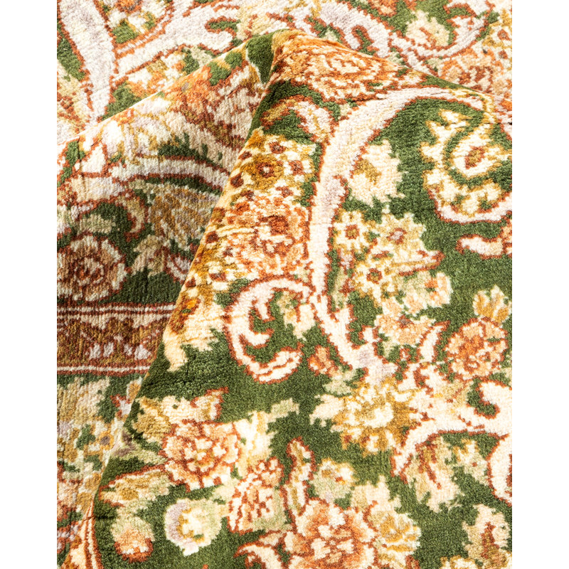 Hand-Knotted Green Wool Traditional Area Rug 4'1" x 6'3"