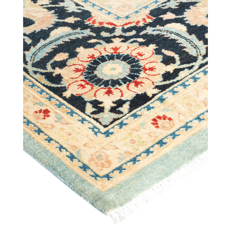 Hand-Knotted Light Blue Wool Floral 9'1" x 12'3" Area Rug