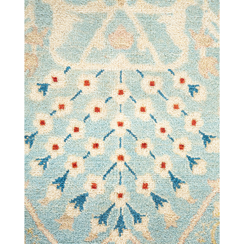 Hand-Knotted Light Blue Wool Floral 9'1" x 12'3" Area Rug